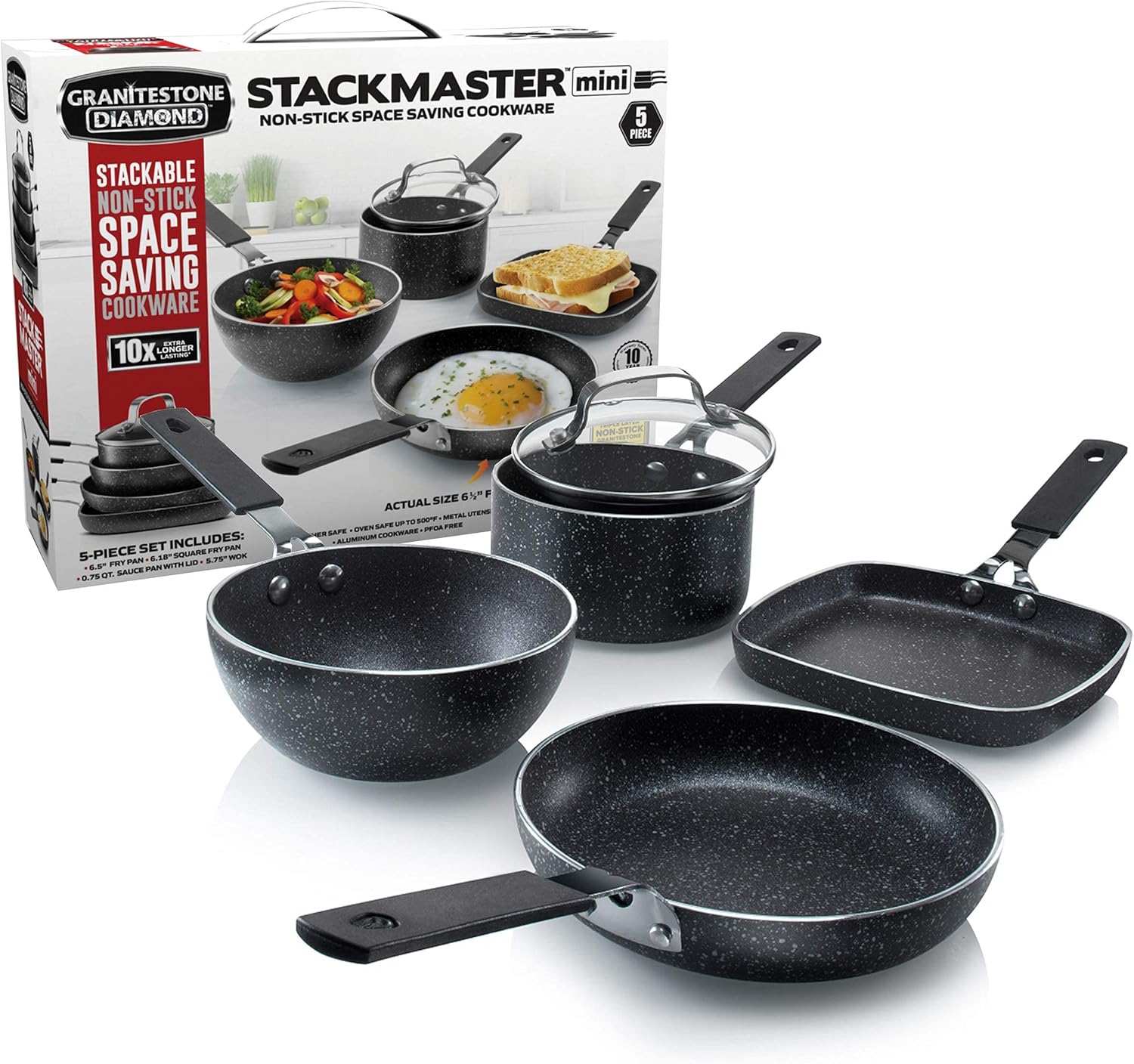 Granitestone Original Stackmaster 5-Piece Cookware Set - Safe Non-Stick Stackable PFOA-Free