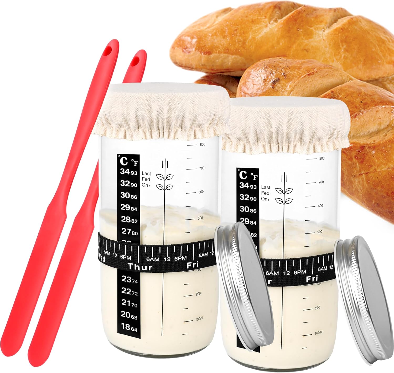 2-Pack Sourdough Glass Jars with Essential Tools for Perfect Bread Baking