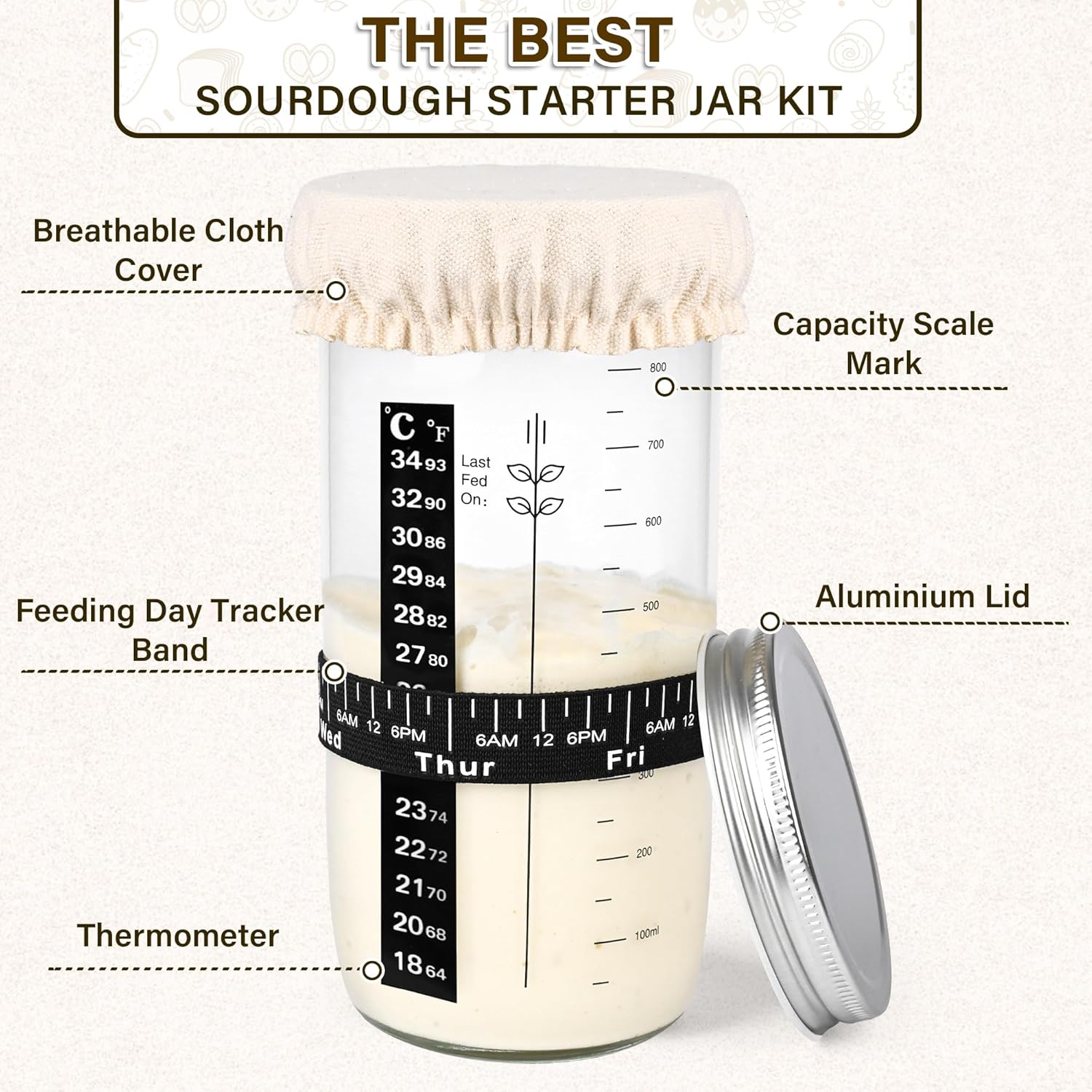 2-Pack Sourdough Glass Jars with Essential Tools for Perfect Bread Baking