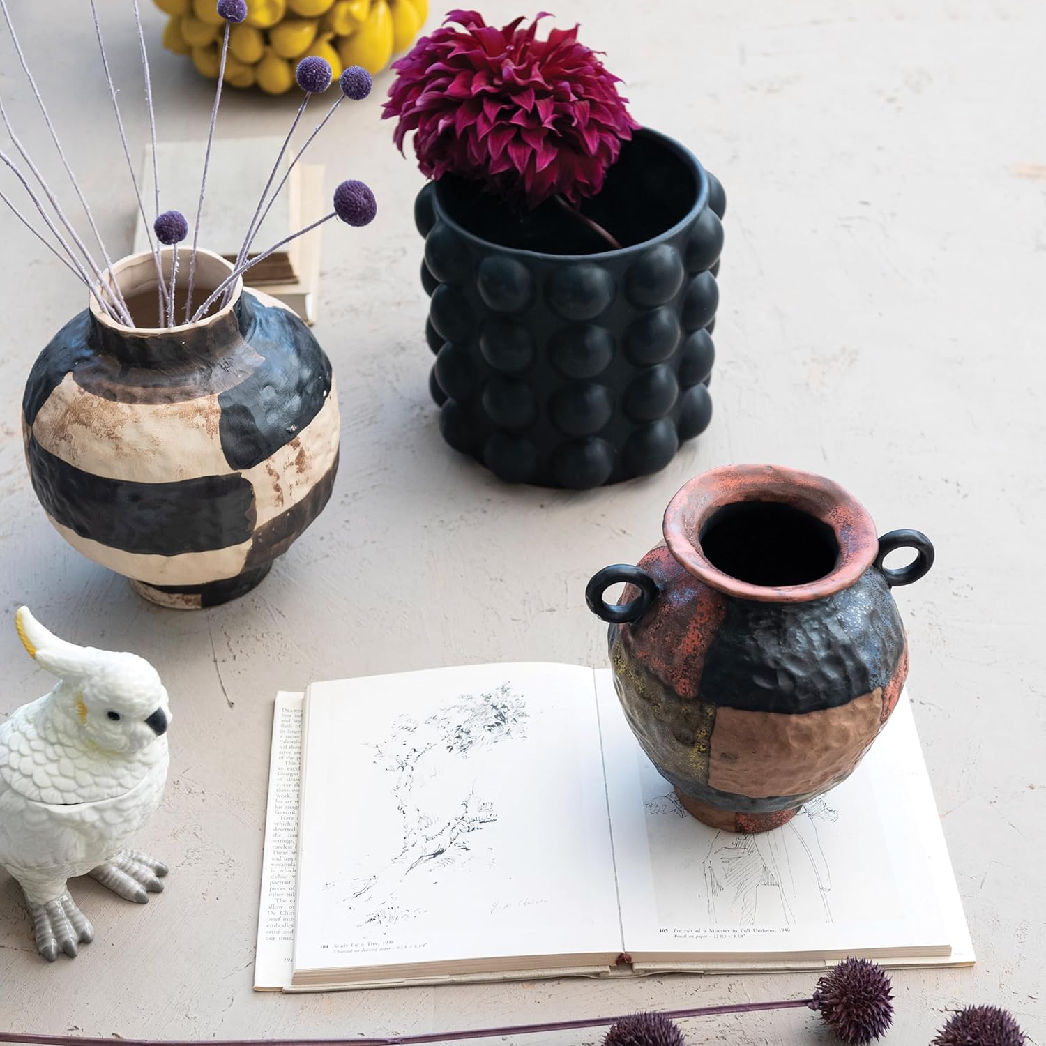 Creative Co-Op Whimsical Ceramic Cockatoo Jar in Yellow