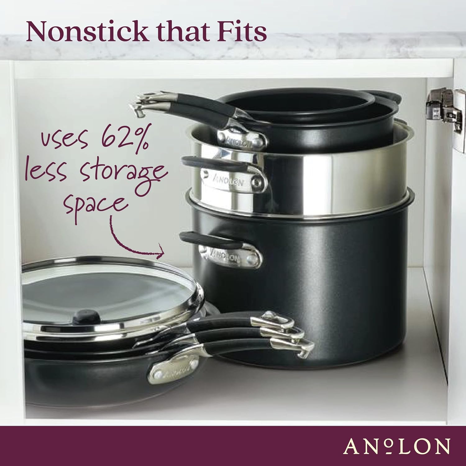 Anolon SmartStack Perfect Pan Stack Nonstick Cookware Set Easy to Store