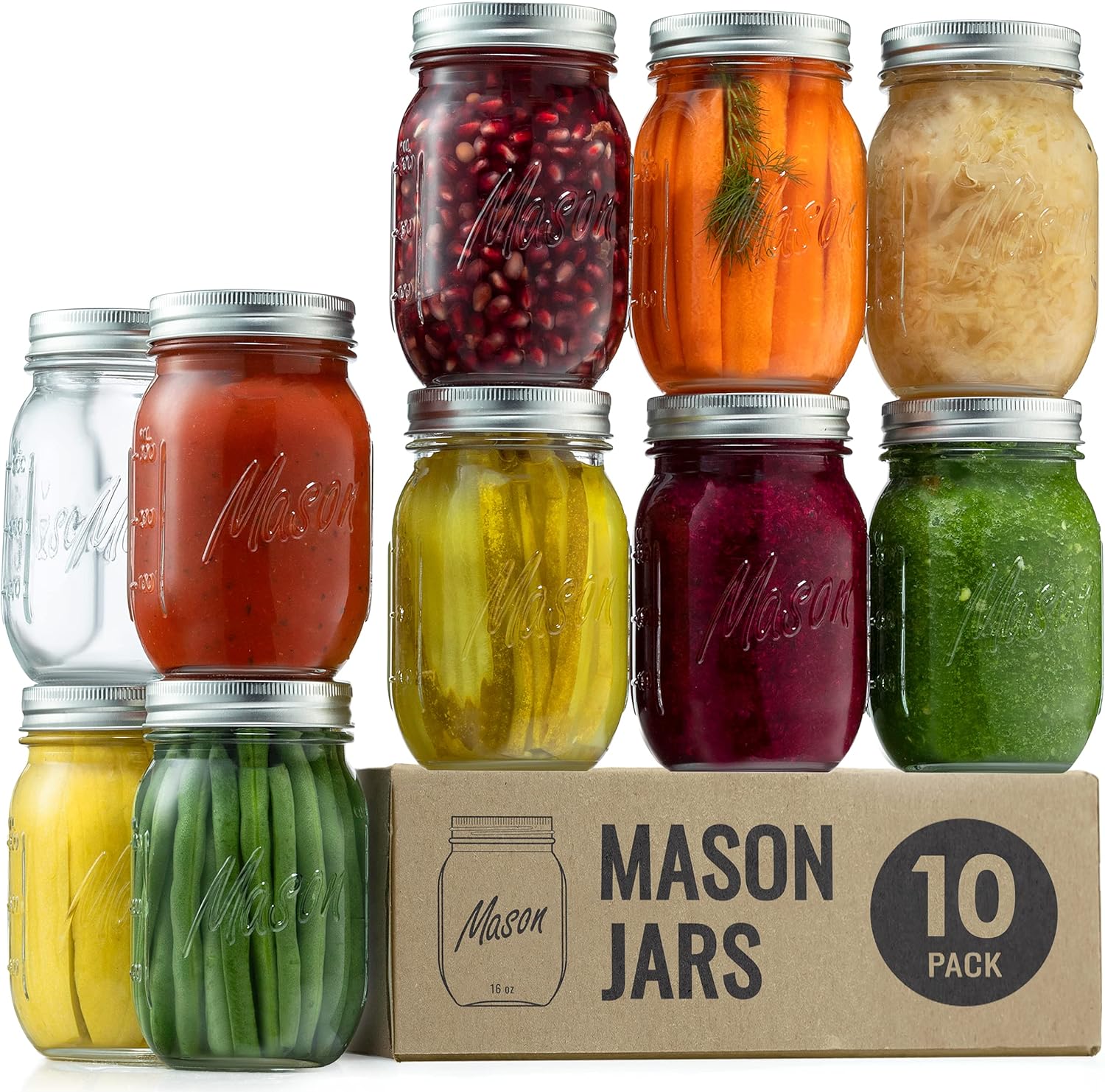 10-Piece Mason Jars for Pickling Canning